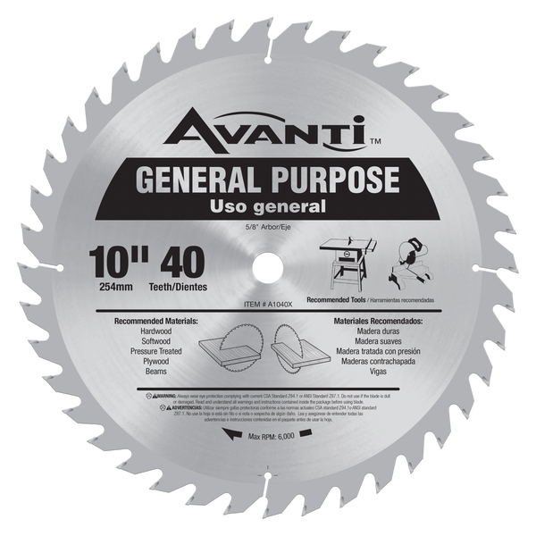 Avanti 10" X 40t General Purpose Circular Saw Blade