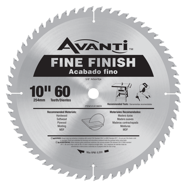 Avanti 10" X 60t Fine Finish saw blade