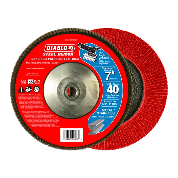 7" Steel Demon Flap Disc 40G CONICAL with Hub