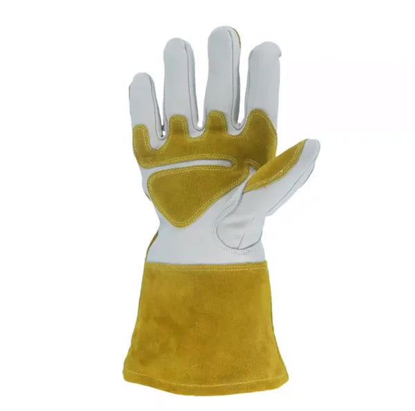 Foam Lined Cowhide Grain Welders Glove, Natural Premium Grade, Golden Brown Cuff, Reinforced Patches, Keystone Thumb, S-XL